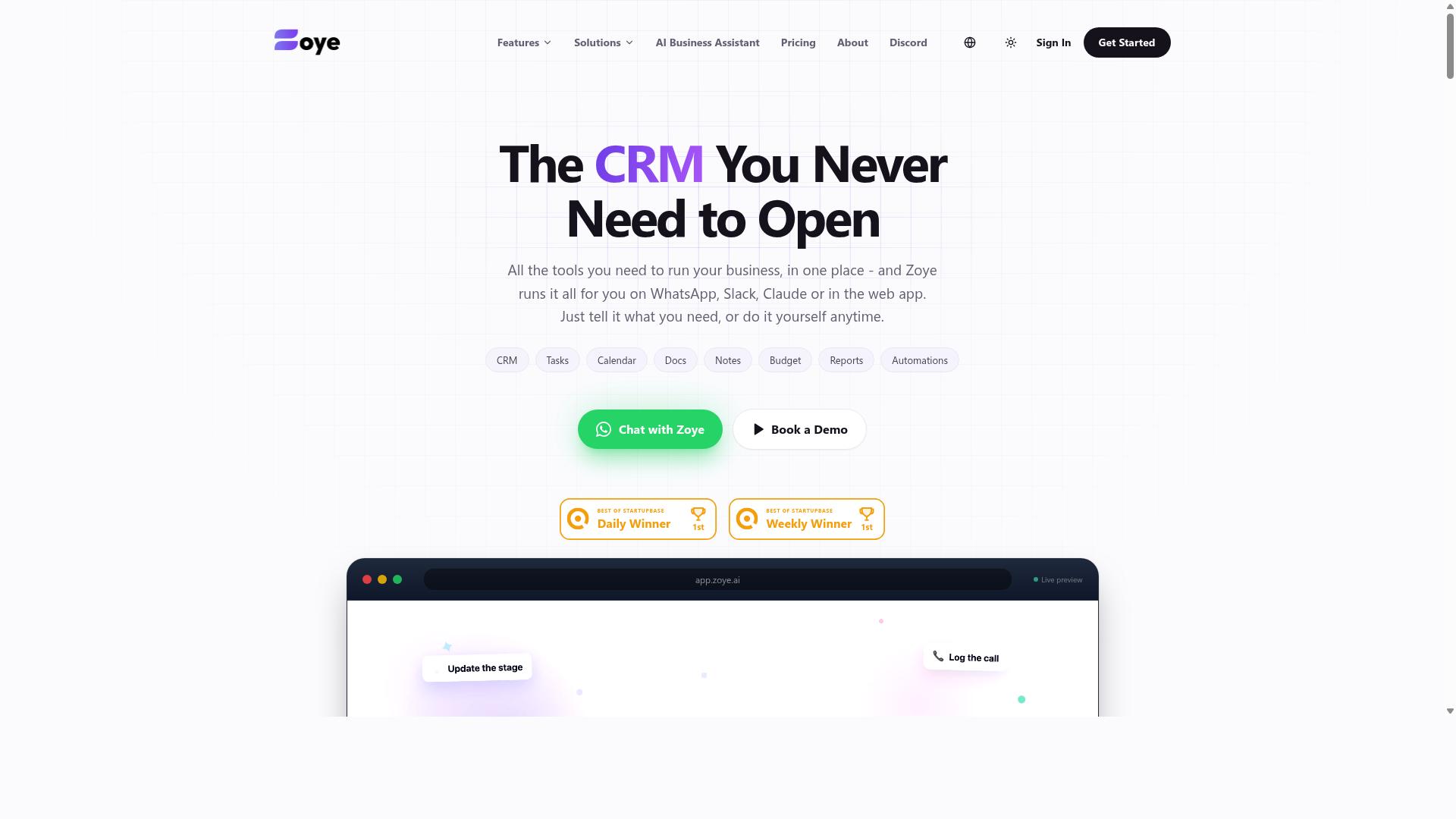 Zoye AI website